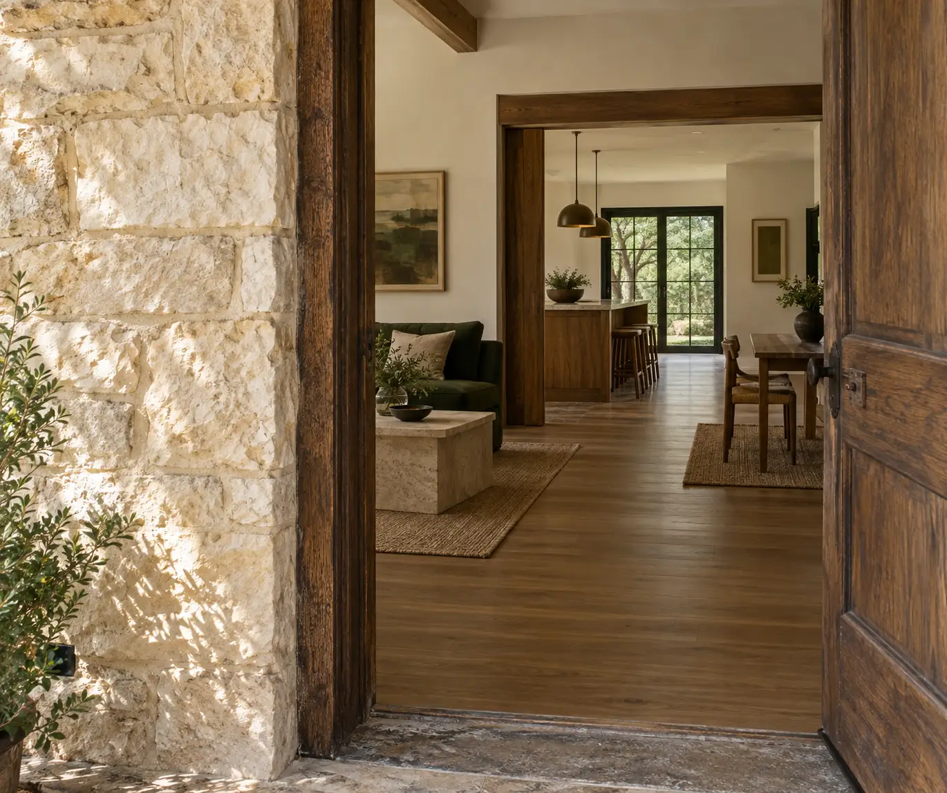 Preserved house materials meeting a contemporary interior intervention; illustrative design concept, not a completed project