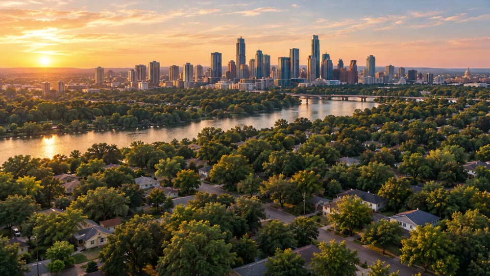 Illustrative Austin skyline at the start of the film